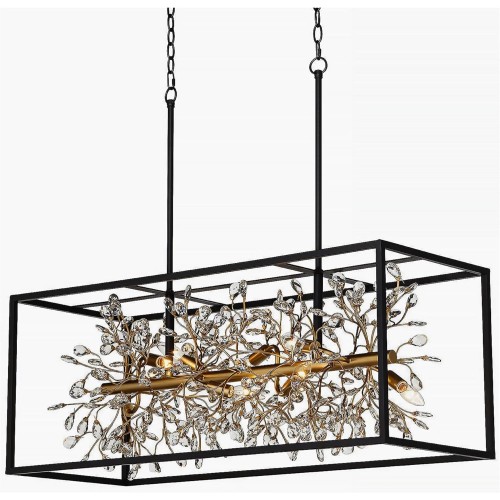 Vezzio Crystal Chandeliers for Dining Room 8-Light Black and Gold Modern Chandeliers Rectangle Contemporary Pendant Light Fixture for Kitchen Island with K9 Crystal…