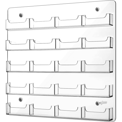 Acrylic Business Card Holder Wall Mount Clear Sticker Display Rack Multiple Card Holders Clear Acrylic Card Organizing Sticker Display Stand Pre Drilled Acrylic Display (20 Pockets)