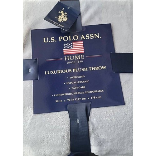 U.S. Polo Assn. Oversized Luxurious Plush Throw Silver 50in X 70in Hypoallergenic