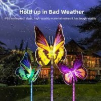Outdoor Solar Garden Lights 3 Pack Butterfly 7-Color Changing LED Waterproof Landscape Lamps Decorative for Yard Courtyard House