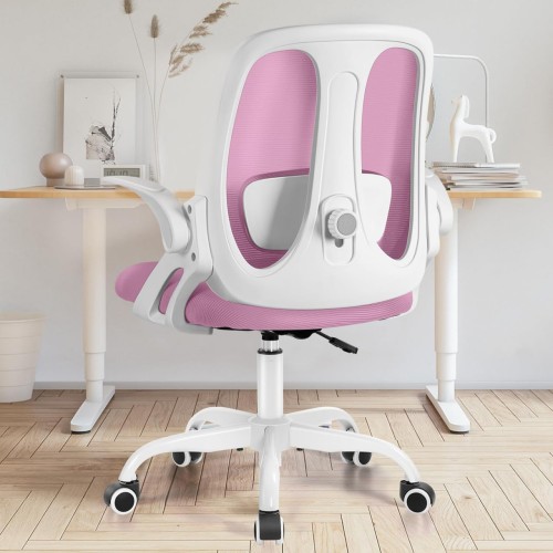 Razzor RZ2203-Pink Office Chair Anti-fatigue Telework Ergonomic Desk Chair with Lumbar Support Flip-up Armrest Sponge Cushi