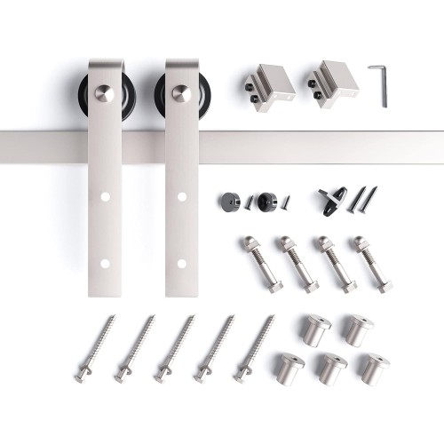 EaseLife 6 FT Brushed Nickel Sliding Barn Door Hardware Track Kit,Basic J Pulley,Heavy Duty,Slide Smoothly Quietly,Easy Install (6FT Track Kit for 30"~36" Wide Single Door)