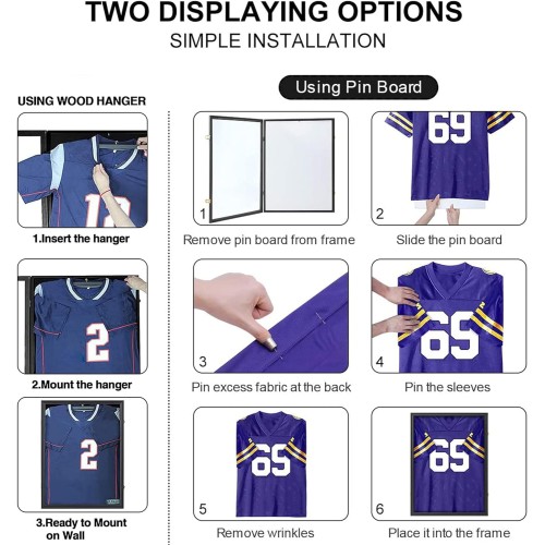 Grintus Jersey Frame Display Case Jersey Display Case Jersey Shadow Box with 98% Uv Protection Acrylic and Hanger for Baseball Basketball Football Soccer Hockey Sport Shirt and Uniform,Black Finish