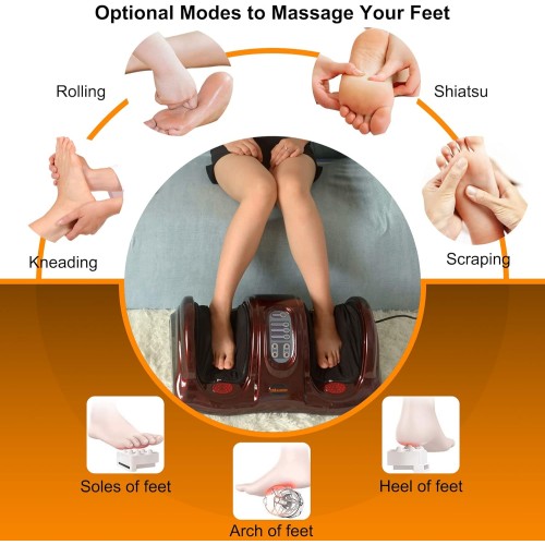 H&B Luxuries Shiatsu Kneading Rolling Foot Massager Personal Health Studio ZH-9902-red, Foot Massage for Circulation and Pain Relief, Leg Calf Massager Machine for Plantar Fasciitis and Neuropathy