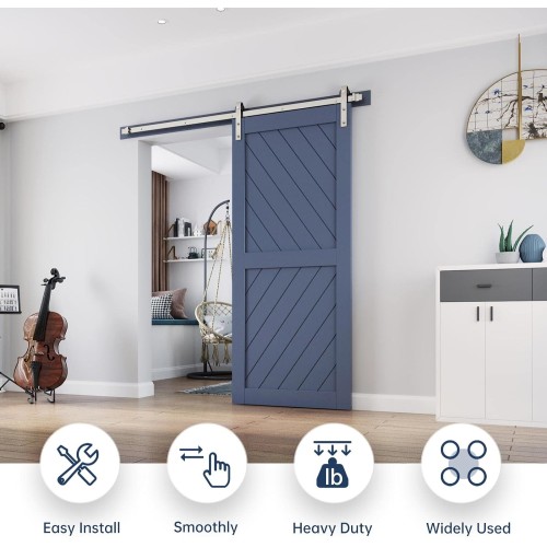 EaseLife 6 FT Brushed Nickel Sliding Barn Door Hardware Track Kit,Basic J Pulley,Heavy Duty,Slide Smoothly Quietly,Easy Install (6FT Track Kit for 30"~36" Wide Single Door)