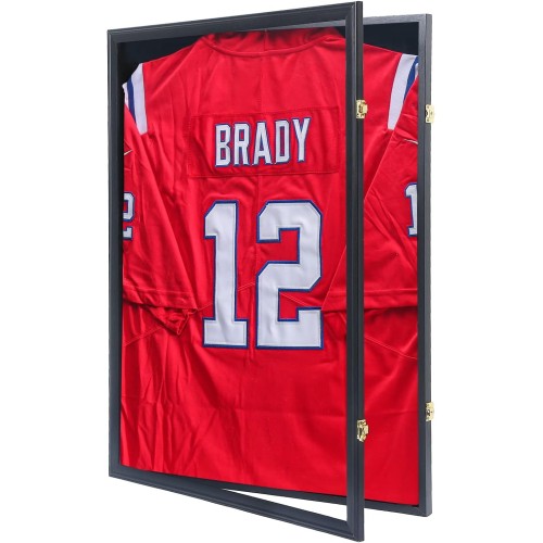 Grintus Jersey Frame Display Case Jersey Display Case Jersey Shadow Box with 98% Uv Protection Acrylic and Hanger for Baseball Basketball Football Soccer Hockey Sport Shirt and Uniform,Black Finish