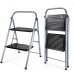 Delxo 2 Step Stool Folding Step Ladder Two Stepstool with Handrails,Heavy Duty Sturdy Small Compact Ladder Portable Anti-Slip Safety Kitchen Stepladder Metal 2ft Folding Step Stools for Adults (Grey)