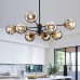 8-Light Sputnik Black Chandelier with Globe Glass Black and Gold Pendant Lights Bubble Light Chandeliers for Farmhouse Kitchen Dining Room Living Room Bedroom Office