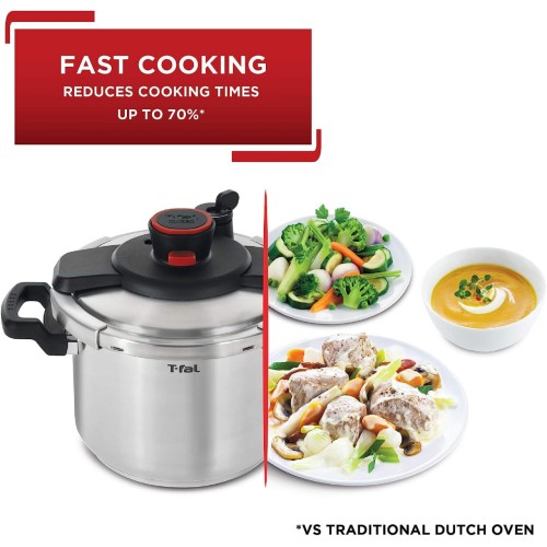 T-fal Clipso Stainless Steel Pressure Cooker 8 Quart Induction Cookware, Pots and Pans, Dishwasher Safe Silver