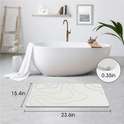 Stone Bath Mat Diatomaceous Earth Bath Mat Stone Super Absorbent Diatomite Stone Bath Mats for Bathroom Quick-Drying Non-Slip Barhroom Floor Mat, Easy to Clean Stone Shower Mat(24 * 16'')