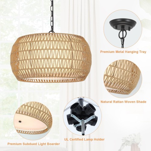 Rattan Farmhouse Chandelier Light Fixtures