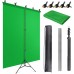 JEBUTU 5X6.5ft Green Backdrop Kit with T-Shape Stand, Portable Background Support Kit with Carrying Bag & Clamps for Video, Zoom, Streaming