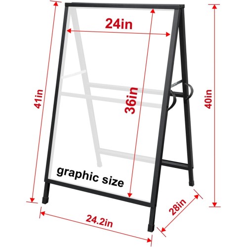 Pionites Heavy Duty Slide-in Folding A Frame Sign Sidewalk Sign 24x 36 Inch Steel Metal Double-Side Pavement sign Corrugated Plastic Poster