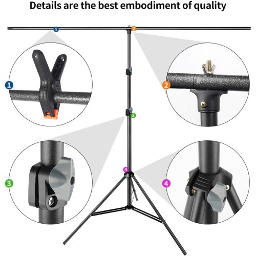 JEBUTU 5X6.5ft Green Backdrop Kit with T-Shape Stand, Portable Background Support Kit with Carrying Bag & Clamps for Video, Zoom, Streaming