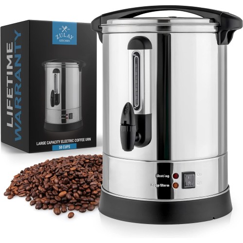 Zulay 50 Cup Fast Brew Stainless Steel Coffee Urn - BPA-Free Commercial Coffee Maker for Catering - Easy Two Way Hot Beverage Dispenser