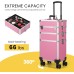 VIVOHOME 4 in 1 Makeup Rolling Train Case Aluminum Trolley Professional Cosmetic Organizer Box with Shoulder Straps 2 Keys Pink(Cosmetic are not included)