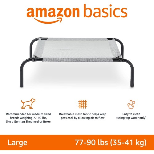 Amazon Basics Cooling Elevated Dog Bed with Metal Frame, Large, 51 x 31 x 8 Inch, Grey