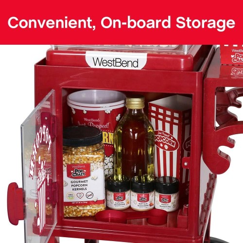 West Bend PCM20RD13 Electric Popcorn Machine With Cart – Red