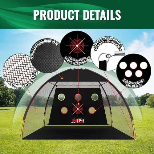 JEMOSH 10x7 Ft Golf Net & Mat Set, Golf Hitting Net for Backyard Driving Indoor/Outdoor Golf Practice, Backyard Driving, Garage Netting, Accessories Included