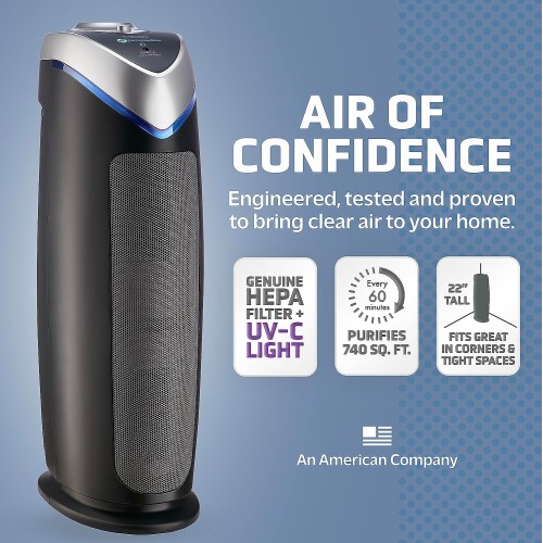 GermGuardian Air Purifier with HEPA 13 Filter, Removes 99.97% of Pollutants, Covers Large Room up to 743 Sq. Foot Room in 1 Hr, UV-C Light Helps Reduce Germs, Zero Ozone Verified, 22", Gray, AC4825E