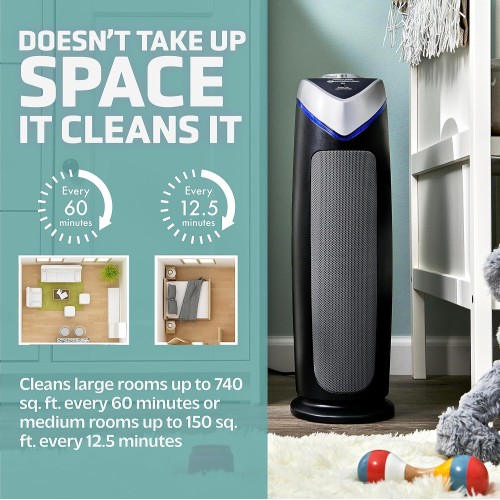 GermGuardian Air Purifier with HEPA 13 Filter, Removes 99.97% of Pollutants, Covers Large Room up to 743 Sq. Foot Room in 1 Hr, UV-C Light Helps Reduce Germs, Zero Ozone Verified, 22", Gray, AC4825E