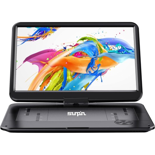 SUNPIN Portable DVD Player 17.9" with Large HD Swivel Screen, 6 Hours Rechargeable Battery, Anti-Shocking, Resume Play, Support AV in&Out/USB/SD Card, Region-Free, Remote Controller, Black