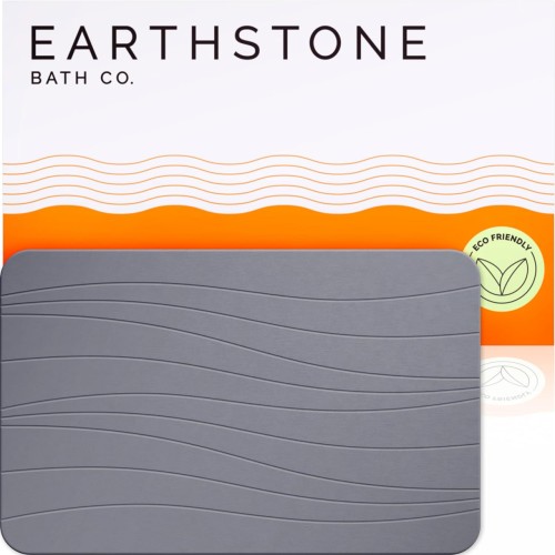 EARTHSTONE - Stone Bath Mat, Diatomaceous Earth Bath Mat - Natural Stone Bath Mats for Bathroom, Ultra-Absorbent Non-Slip Stone Bath Mat - Elegant Quick Drying Bath Stone Mat (23.6 x 15.4)