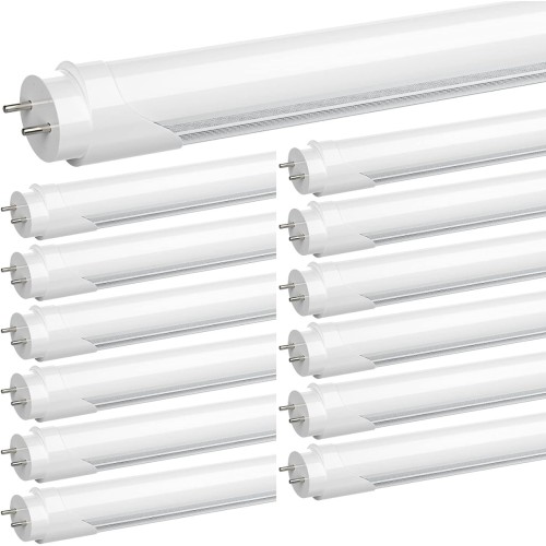 JESLED T8 4FT LED Tube Light Bulbs, 24W 5000K Daylight, 3000LM, 4 Foot T12 LED Replacement for Flourescent Tubes, Ballast Bypass, Dual-end Powered, Frosted, Garage Warehouse Shop Lights(12 Pack)