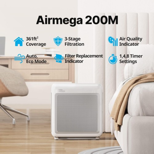 Coway Airmega 200M True HEPA and Activated-Carbon Air Purifier, AP-1518R - White 200M WHITE