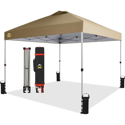 CROWN SHADES 10x10 Pop Up Canopy, Patented Center Lock One Push Tent Canopy, Newly Designed Storage Bag, 8 Stakes, 4 Ropes Gray