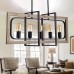 TZOE Rectangle Dinning Room Chandeliers,Rustic Pendant Lighting for Kitchen Island, White Oak Wood Color Metal&Black Finish Vintage Industrial 5-Light Chandelier,L31.5 x W8.6 x H13.7