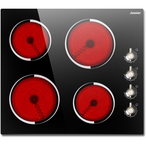 Electric Cooktop 24 Inch - 4 Burner Drop-in Radiant Electric Cooktop with Knob Control, 220-240V Electric Ceramic Stove Top with 9 Heating Levels and Residual Heat Indication