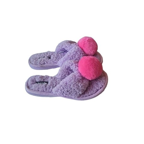 Kensie Memory Foam Slippers Flip Flop Thong 10/11 Women Purple Puff Ball NWT