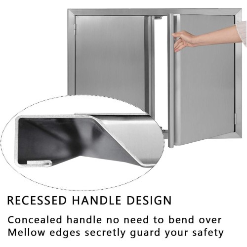 Beetlea 28x21 Inch Outdoor Kitchen Door – 304 Stainless Steel Double Access Cabinet, Silver