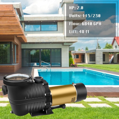 Pool Pump,PureBy 1.5HP Dual Voltage 115/230V In/Above Ground Pool Pump, Self-priming Swimming Pool Water Circulation Pumps with 1.25" & 1.5“ NPT Unions