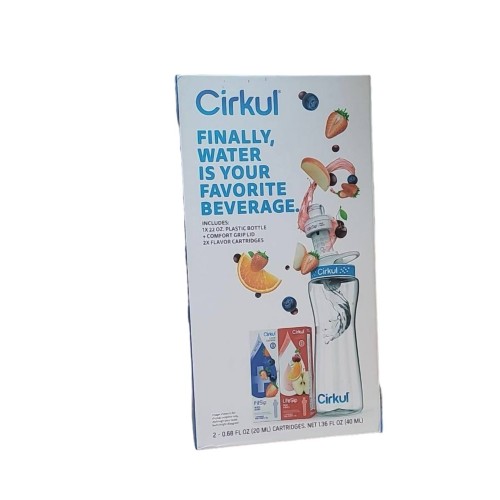 Cirkull 22 oz Plastic Water Bottle Starter Kit with Blue Lid and 2 Flavor Cartridges (Fruit Punch & Mixed Berry)