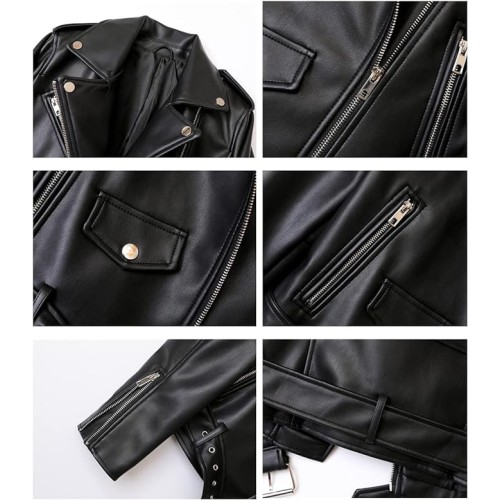 LY VAREY LIN Women's Faux Leather Motorcycle Jacket PU Slim Short Biker Coat