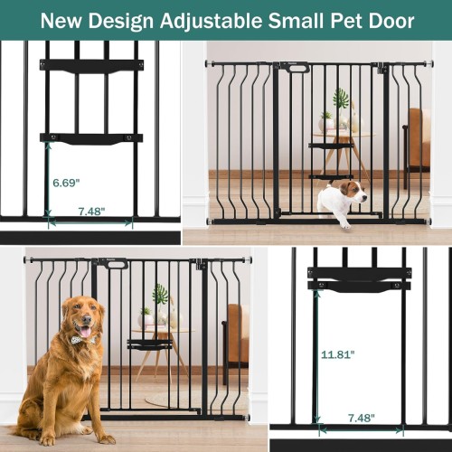 Upgraded Baby Gate with Cat Door 29.9-48.8" Extra Wide, Tall Dog Gate for The House, Doorways, Stairs, Auto Close Walk Thru Safety Gate with Small Pet Door, Pressure Mounted Child Gate, Black