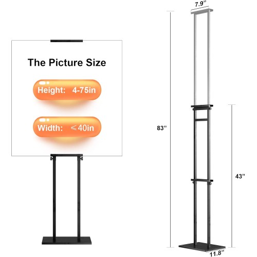 WHAUU Display Stand Sign Holder,Heavy Duty Adjustable Pedestal Sign Stand Up to 75 inch,Double-Sided for Board & Foam Sign,Sign Stand with Base,Fit Wedding,Restaurant or Business(Poster not Included)