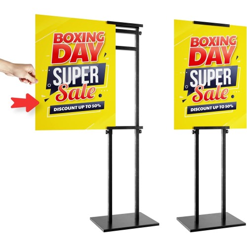 WHAUU Display Stand Sign Holder,Heavy Duty Adjustable Pedestal Sign Stand Up to 75 inch,Double-Sided for Board & Foam Sign,Sign Stand with Base,Fit Wedding,Restaurant or Business(Poster not Included)