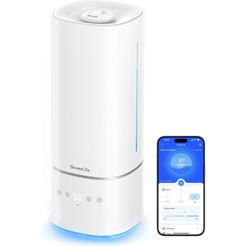 GoveeLife Smart 6L Humidifiers for Home Large Room, Top Fill Coll Mist Humidifier for Bedroom Last Up to 60H, Dual 360° Rotation Nozzles, Voice Control, WiFi Essential Oil Diffuser for Baby, Plants