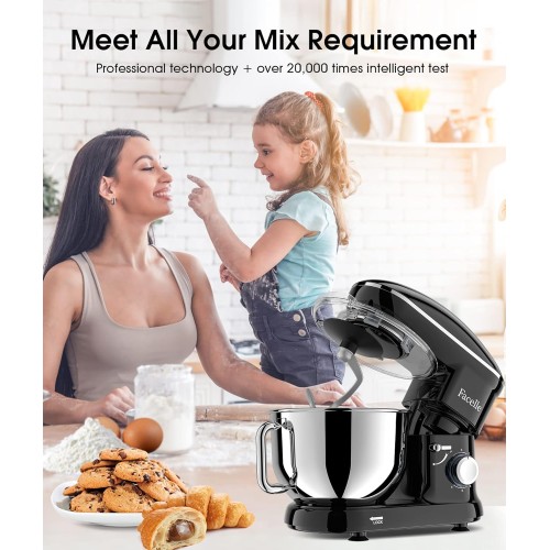 Facelle Electric Stand Mixer, 660W 6 Speed Kitchen Mixer with Pulse Button, Attachments include 6.5 QT Bowl, Dishwasher Safe Beater, Dough Hook, Whisk & Splash Guard for Dough, Baking, Cookie