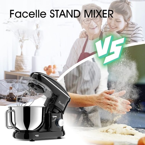 Facelle Electric Stand Mixer, 660W 6 Speed Kitchen Mixer with Pulse Button, Attachments include 6.5 QT Bowl, Dishwasher Safe Beater, Dough Hook, Whisk & Splash Guard for Dough, Baking, Cookie