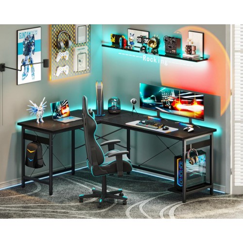 Coleshome 59" L Shaped Corner Computer Desk, Sturdy Home Office Table, Writing Larger Gaming Workstation, Black