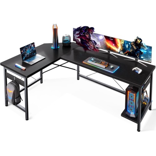 Coleshome 59" L Shaped Corner Computer Desk, Sturdy Home Office Table, Writing Larger Gaming Workstation, Black