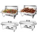 4 Pack Chafing Dish Buffet Set, 8QT Stainless Steel Rectangular Chafers and Buffet Warmer Sets for Catering, with Food & Water Pan, Lid, Foldable Frame, Fuel Holder for Event Party Holiday