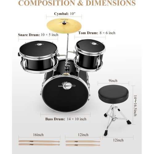 Eastar Drum Set 14'' for Kids Beginners,3 Piece with Bass