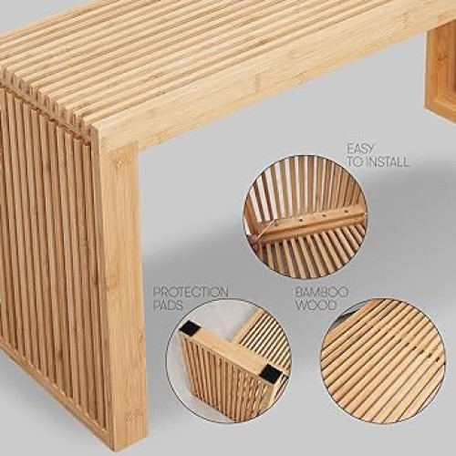 SWEVEN Dining Bench | Entryway Bench | Bedside Bench | Modern Indoor Wooden Storage Bench for Front Entry Way, Bedroom, Bathroom, Kitchen and More | Bamboo Wood Storage Bench