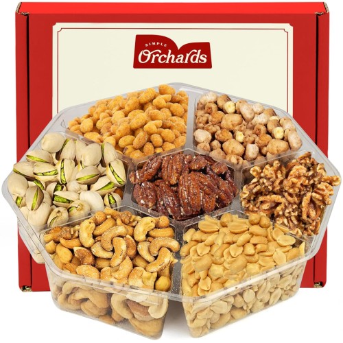 Easter Nuts Gift Basket - Easter Gift Basket - 7 Sectional Nuts Platter With a Variety of Freshly Roasted Nuts - Beautifully Packaged Gift for Birthday, Sympathy. (7 Sectional Ultimate, Red Box)