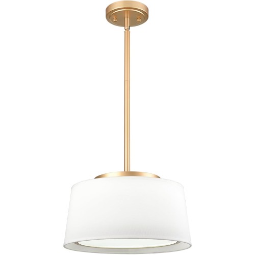 HYDELITE Drum LED Pendant Light Gold Hanging Pendant Light Fixture with Fabric Linen Shade 3000k/4000k/5500k,24W,1600LM